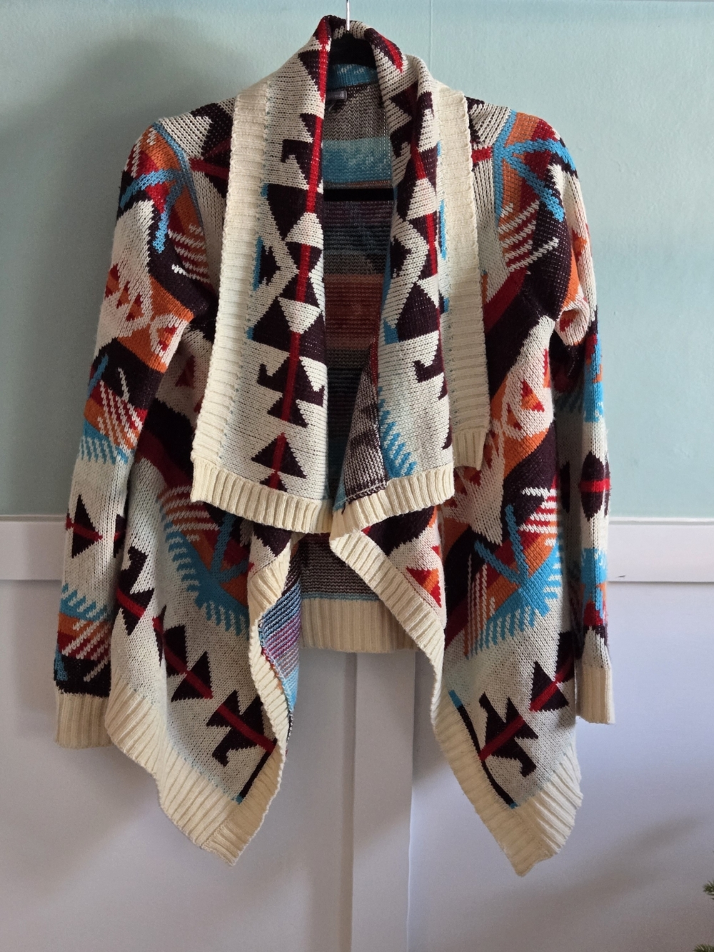 Charlotte Russe Southwestern Aztec Cardigan Sz S Open Front Chunky Knit Sweater